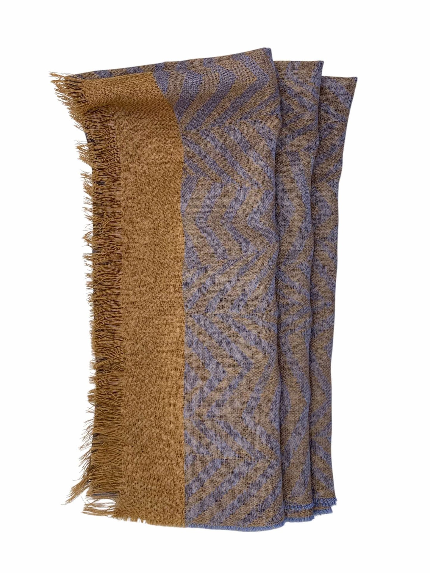 Camel & Light Blue Baby Alpaca Shawl