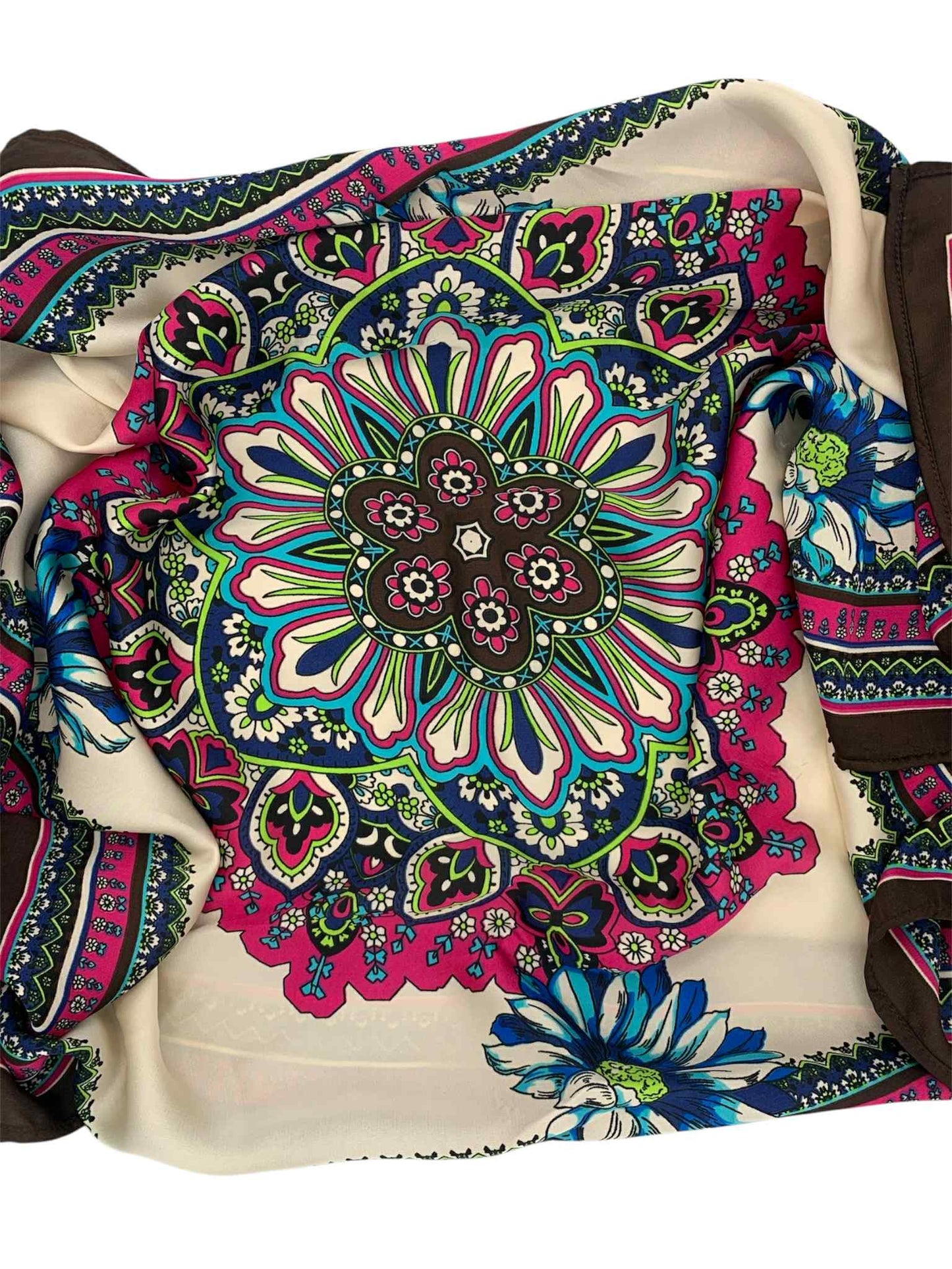 Cream Brown 4 Flowers Square Scarf