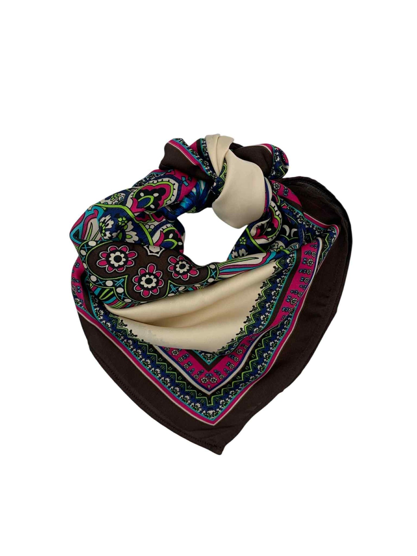 Cream Brown 4 Flowers Square Scarf