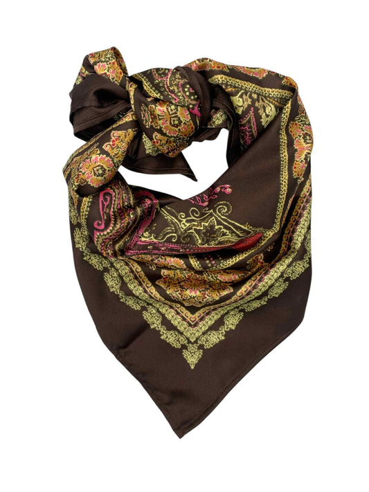 Dark Brown Gold Flowers Square Scarf
