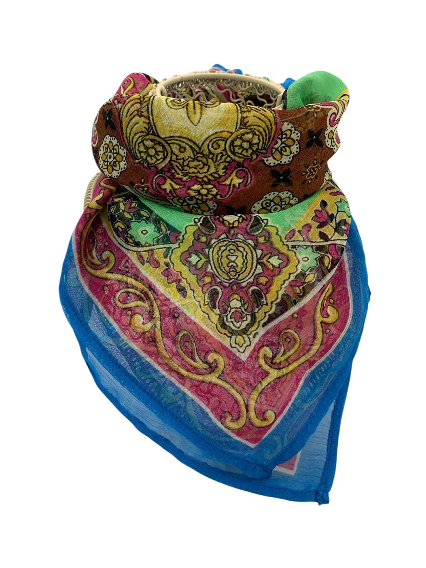 Blue Pink Yellow Green Shields Square Scarf