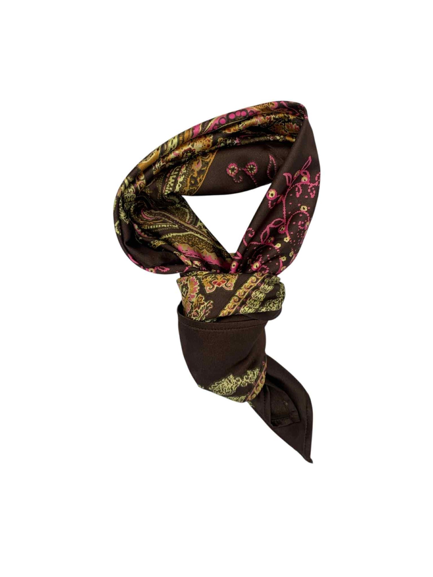 Dark Brown Gold Flowers Square Scarf