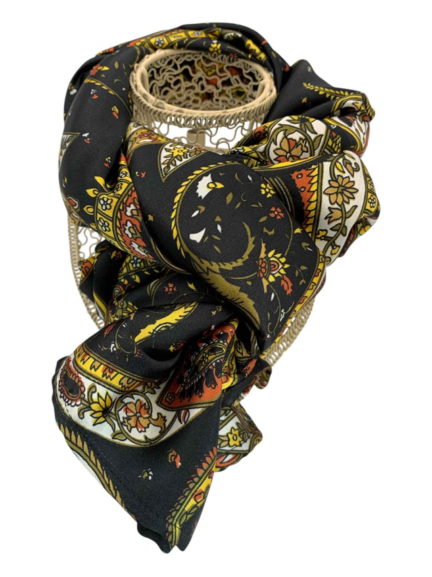 Black, Yellow & Copper China Style Scarf