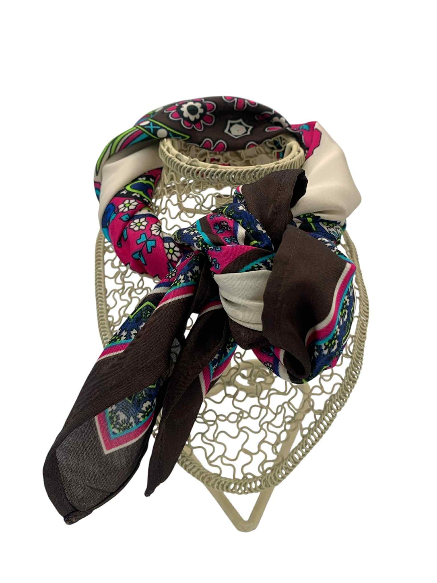 Cream Brown 4 Flowers Square Scarf