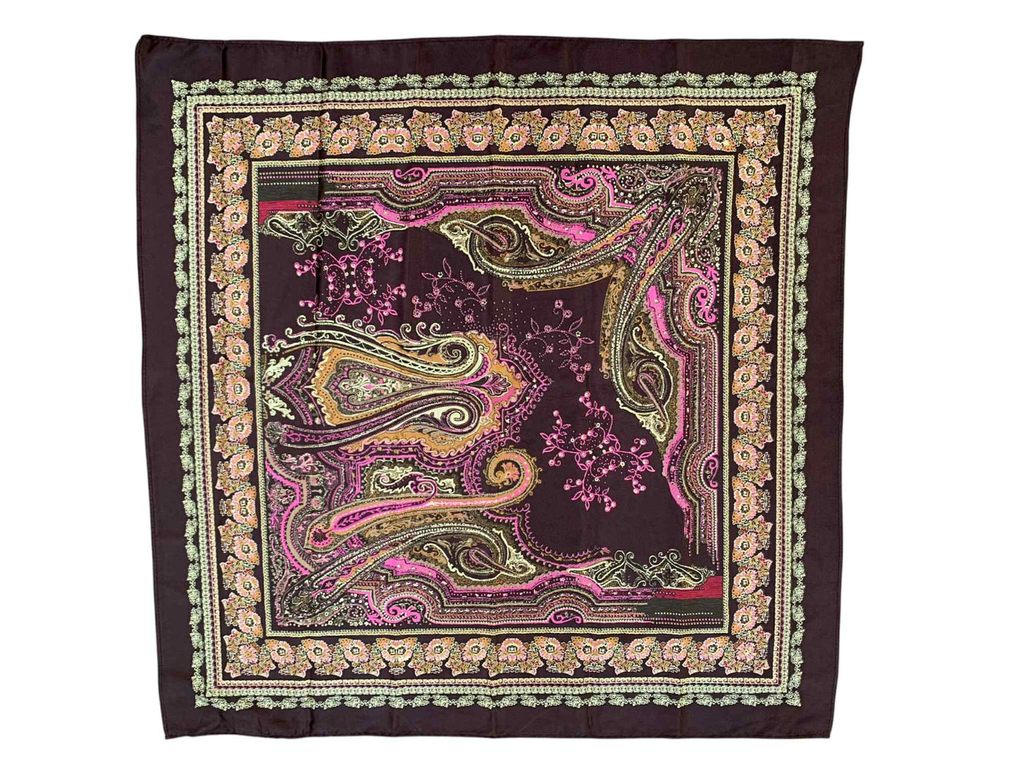 Dark Brown Gold Flowers Square Scarf
